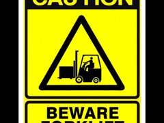 sign caution beware forklift